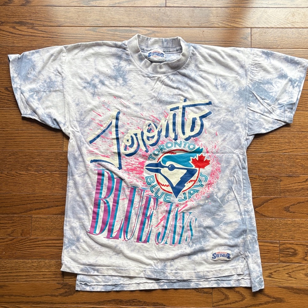 1990s Vintage Toronto Blue Jays Tie Die Logo T-Shirt